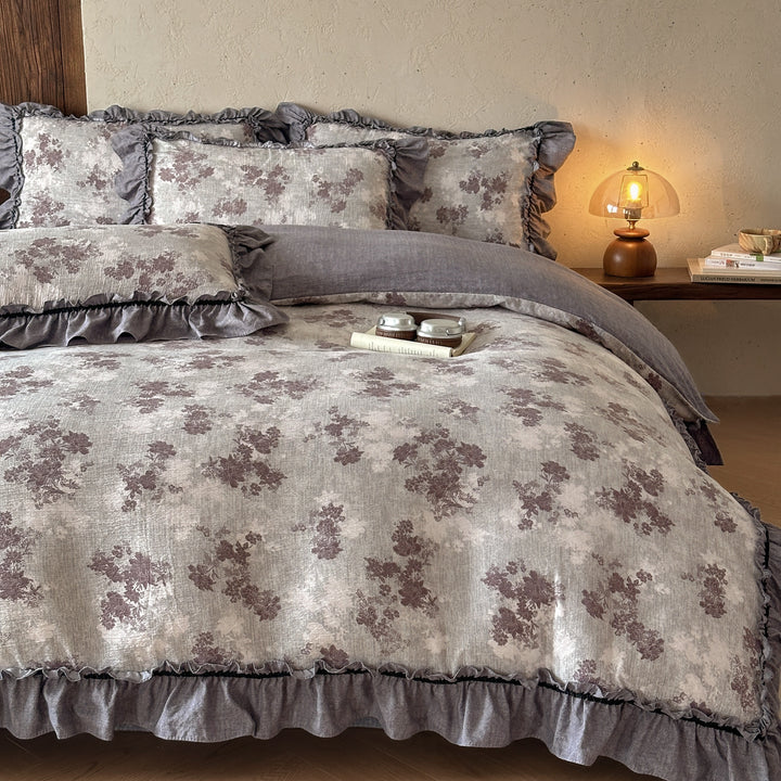 Ruffled Floral Pattern Bedding Set