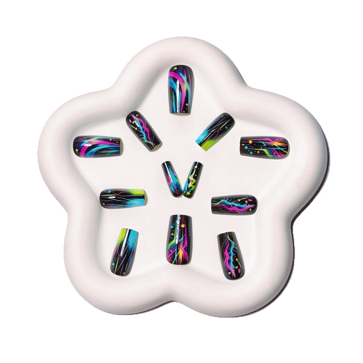 Creative artificial nails with luminous neon design Stornfield