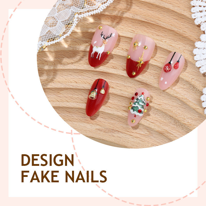 Artificial nail set with festive Christmas motifs and sparkling accents Stornfield