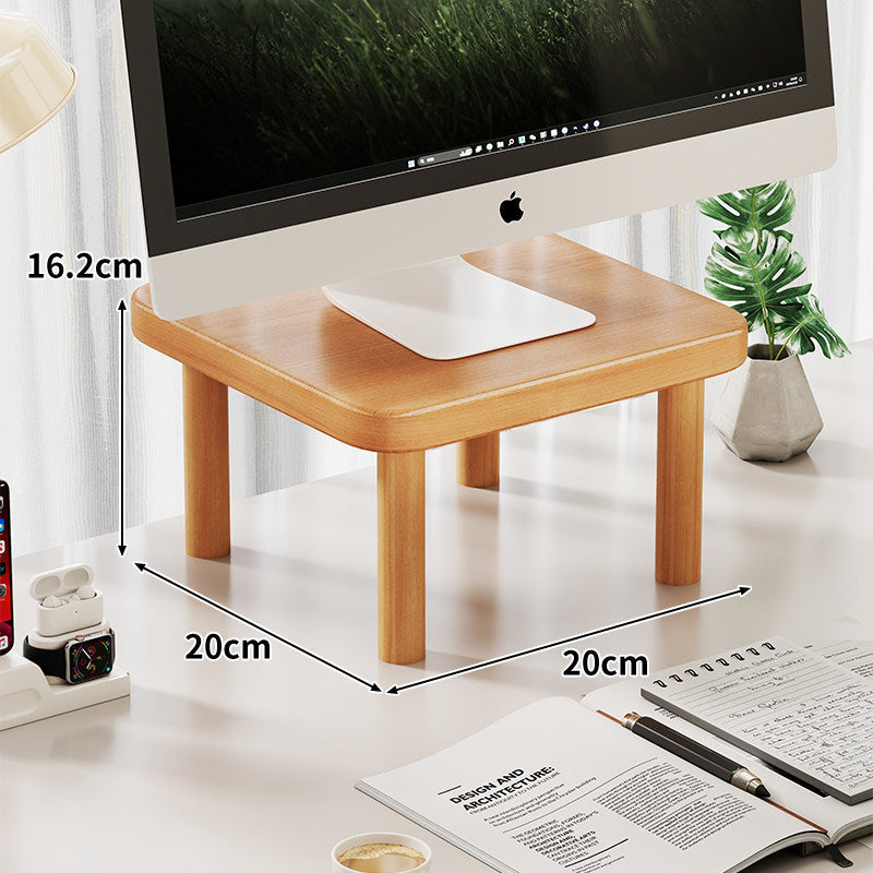 Compact Solid Wood Monitor Riser Stand with Four Round Legs