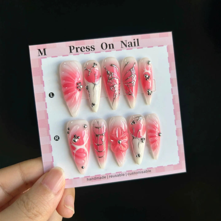 Decorative Press-On Nail Set with Unique Design Features
