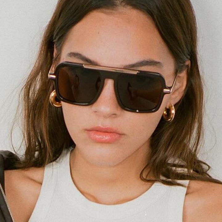Women's square designer sunglasses with gold accents and protective UV filter Stornfield
