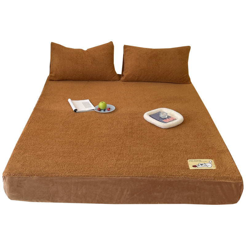 Quilted Sherpa-Fleece Fitted Sheet and Pillowcase Set with Non-Slip Cover