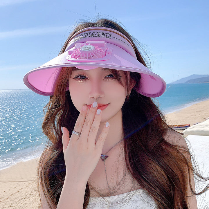 Breathable sun visor for with integrated, quietly running fan and adjustable headband Stornfield