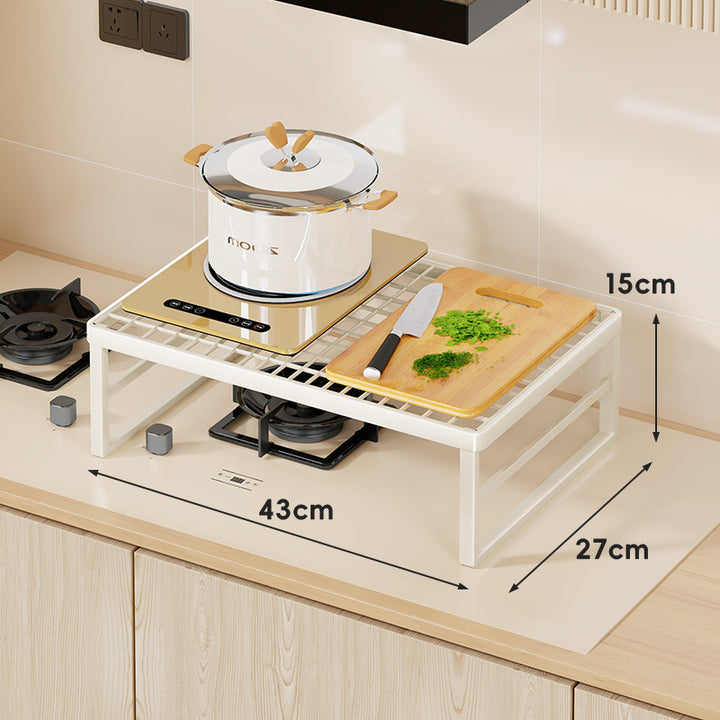 Elevated Stove Shelf Rack with Grid Top and Heat-Resistant Metal Frame