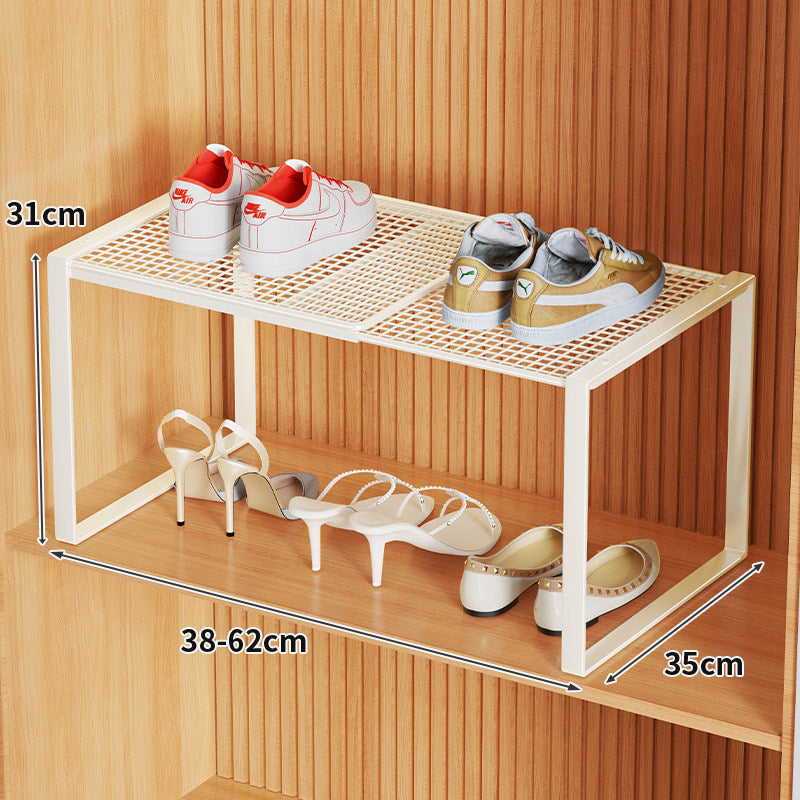 Multi-Tier Metal Mesh Shoe Storage Rack with Open Grid Shelves and Matte Frame