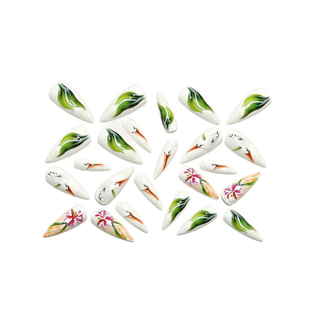 Artificial Nail Set with Floral Stork Design Stornfield