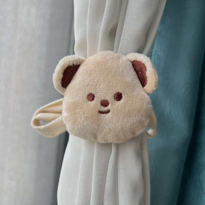 Plush Bear Curtain Tieback with Elastic Loop and Soft Teddy Face