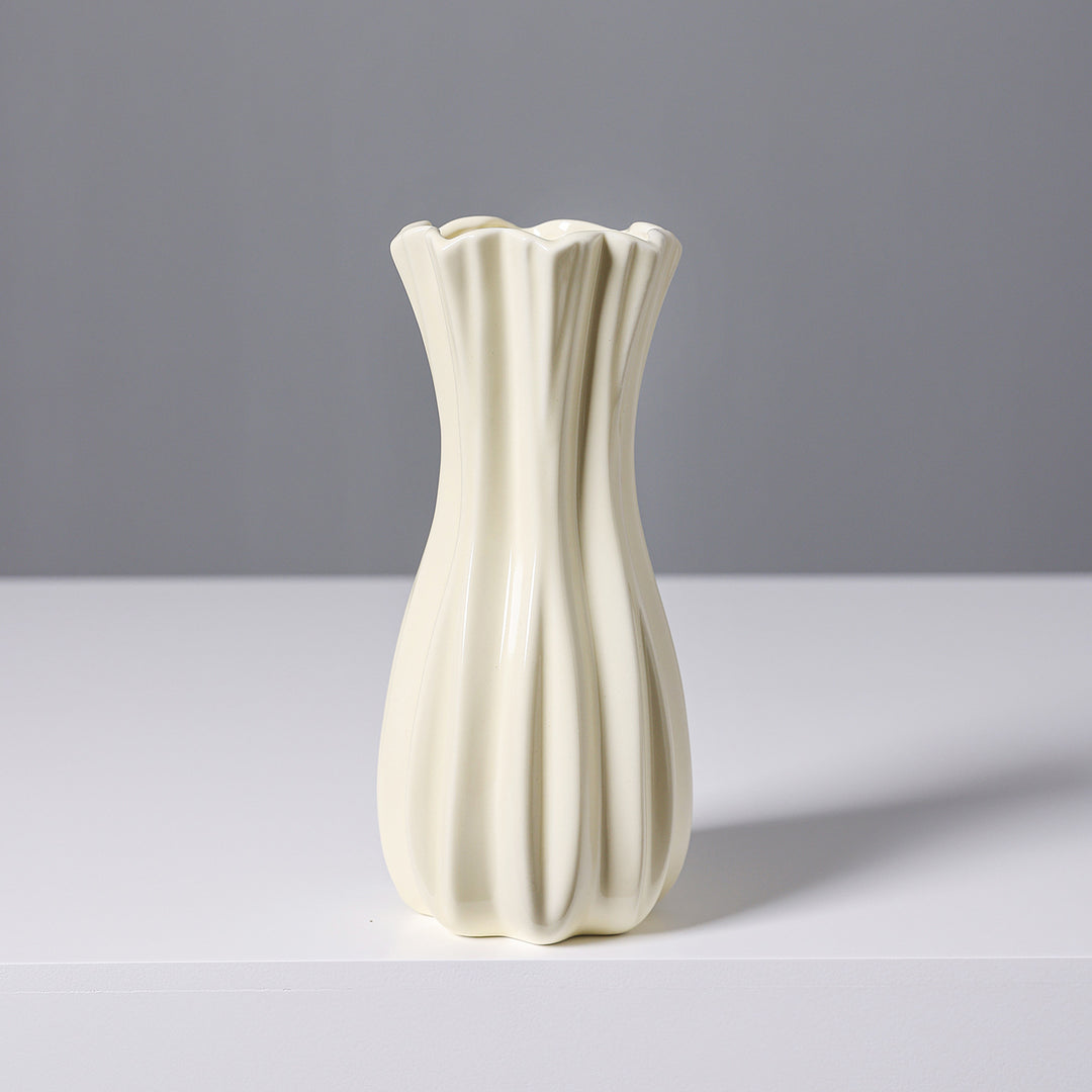 Elegant Fluted White Ceramic Vase Stornfeild