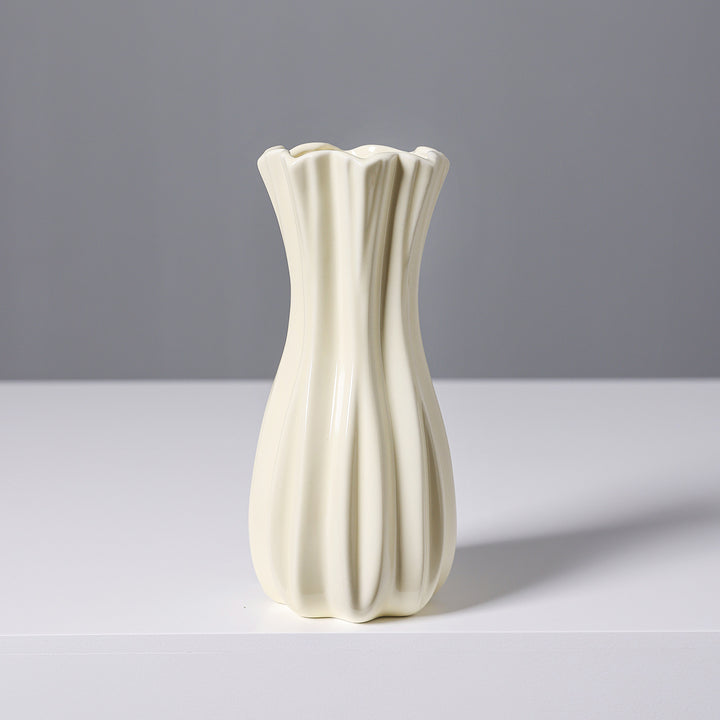 Elegant Fluted White Ceramic Vase Stornfeild