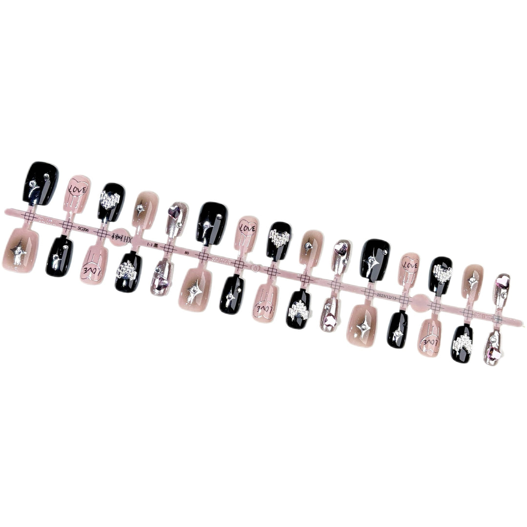 Decorative Press-On Nail Set with Love and Star Accents