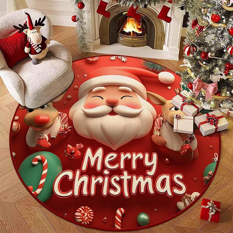 Festive Christmas-Themed Round Area Rug for Home