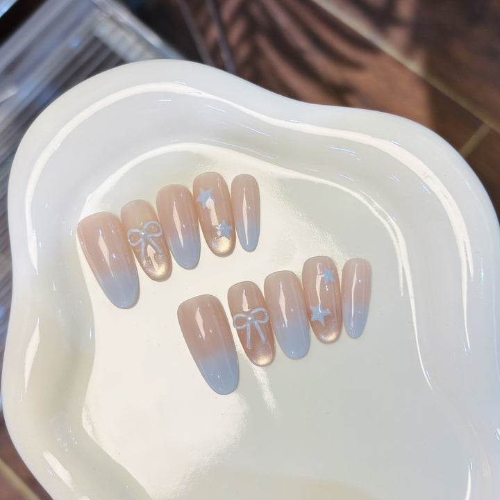 Elegant Artificial Nail Set with Bow and Star Designs Stornfield