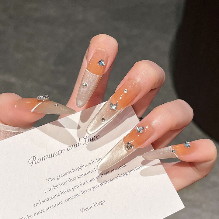 Elegant Press-On Nail Extensions with Gem Accents Stornfield