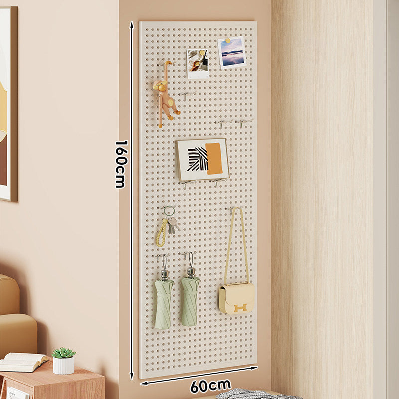 Large Vertical Perforated Wall Storage Panel with Adjustable Hooks and Accessory Mounts