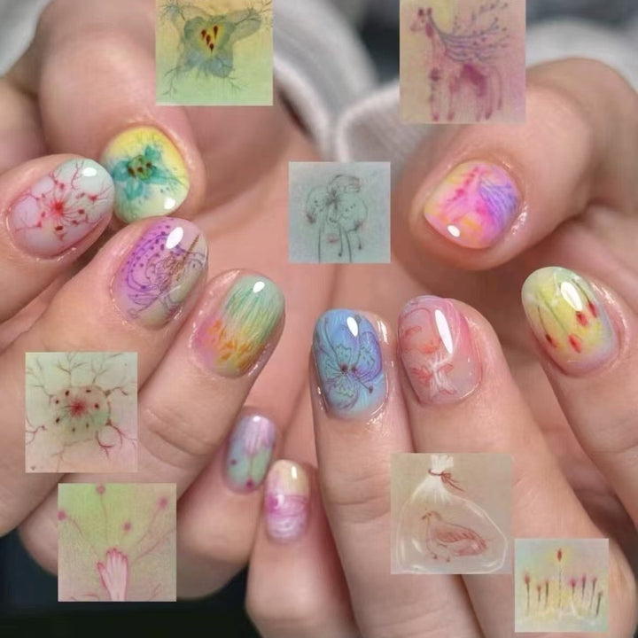 Artistic Press-On Nail Set with Geometric Designs Stornfield