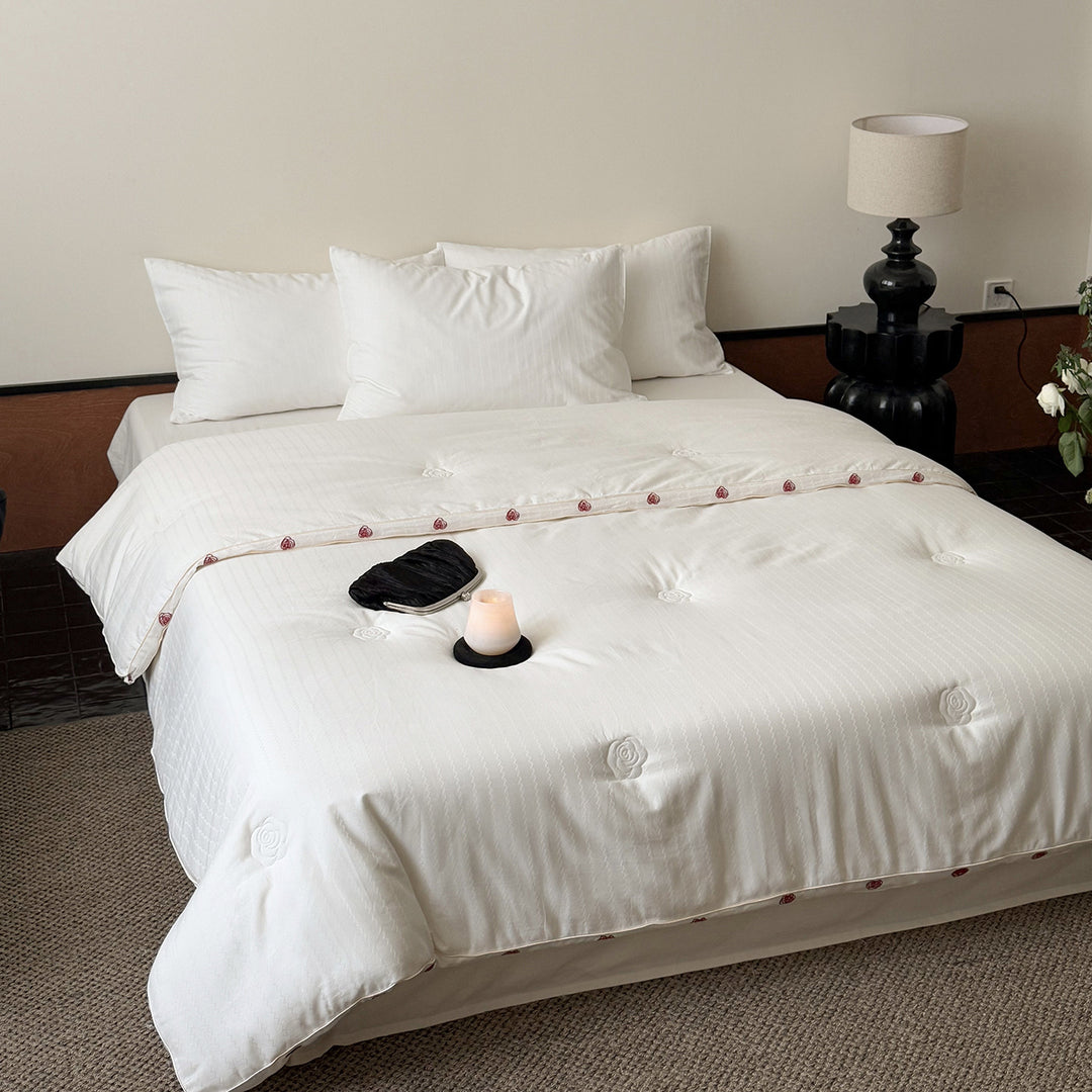 Premium Embroidered Down Alternative Duvet Comforter with Rose Embroidered Edge