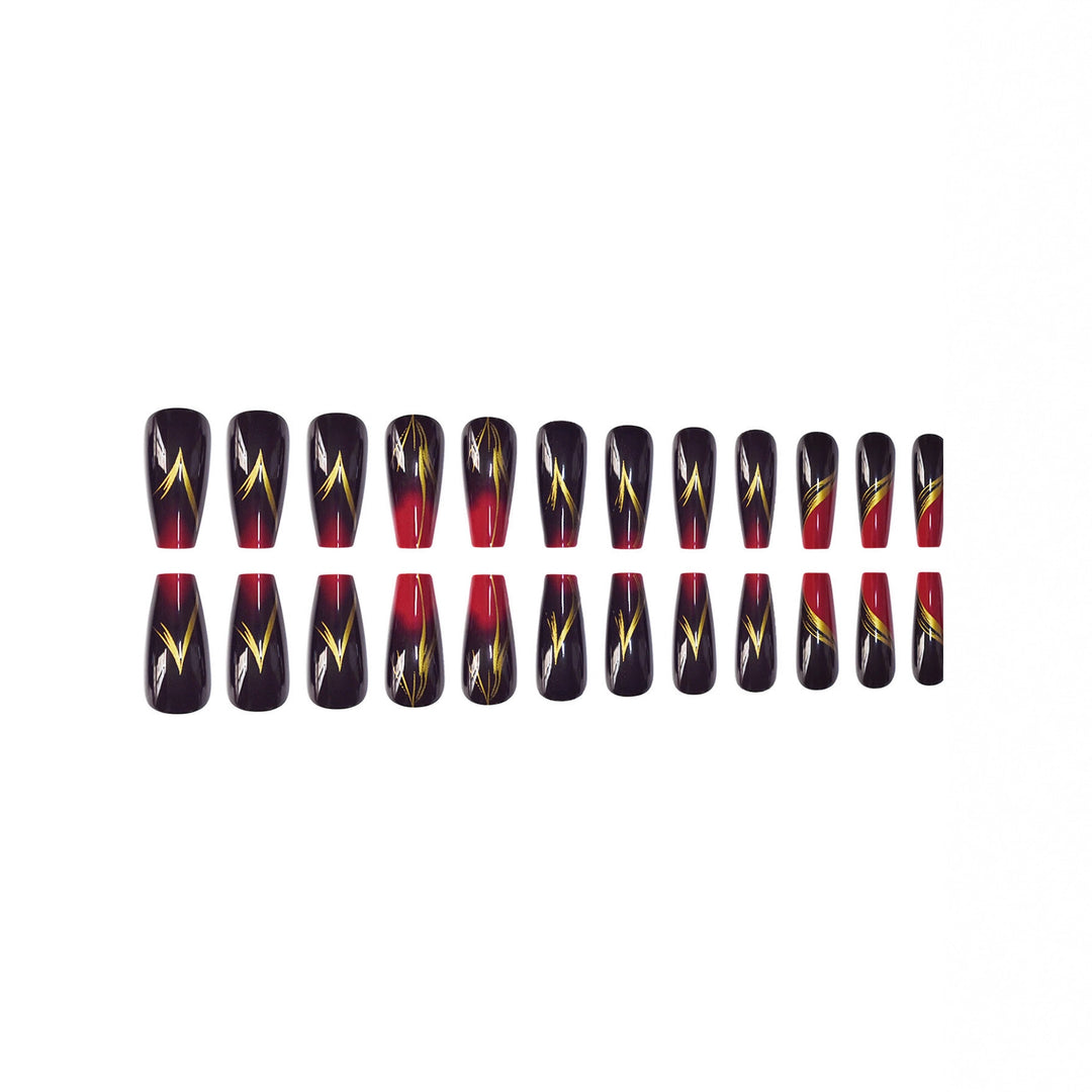 Stylish Press-On Nail Set with Gold Stripe Accents Stornfield