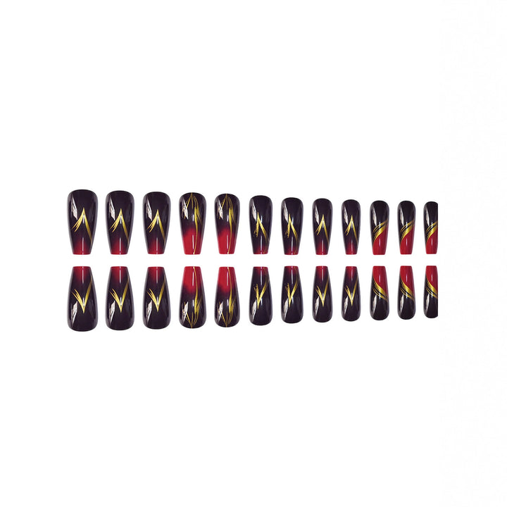 Stylish Press-On Nail Set with Gold Stripe Accents Stornfield