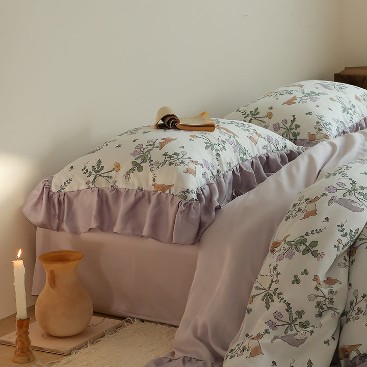 Bedding set made of cotton satin with textured brush print and reversible function