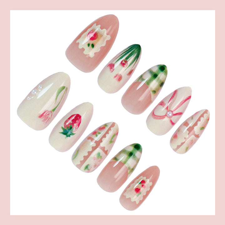 Artificial nail set with elegant floral and fashionable accents Stornfield