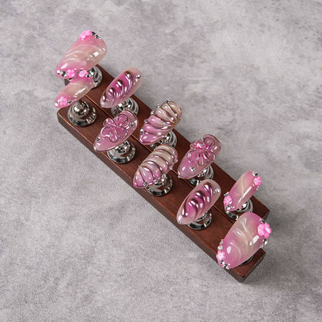 Artistic Press-On Nail Set with Jewel Accents