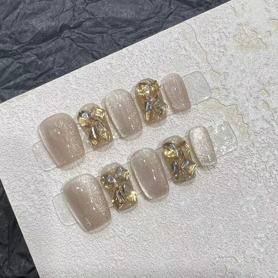 Premium Decorative Press-On Nail Set with Shimmering Gemstone Accents Stornfield