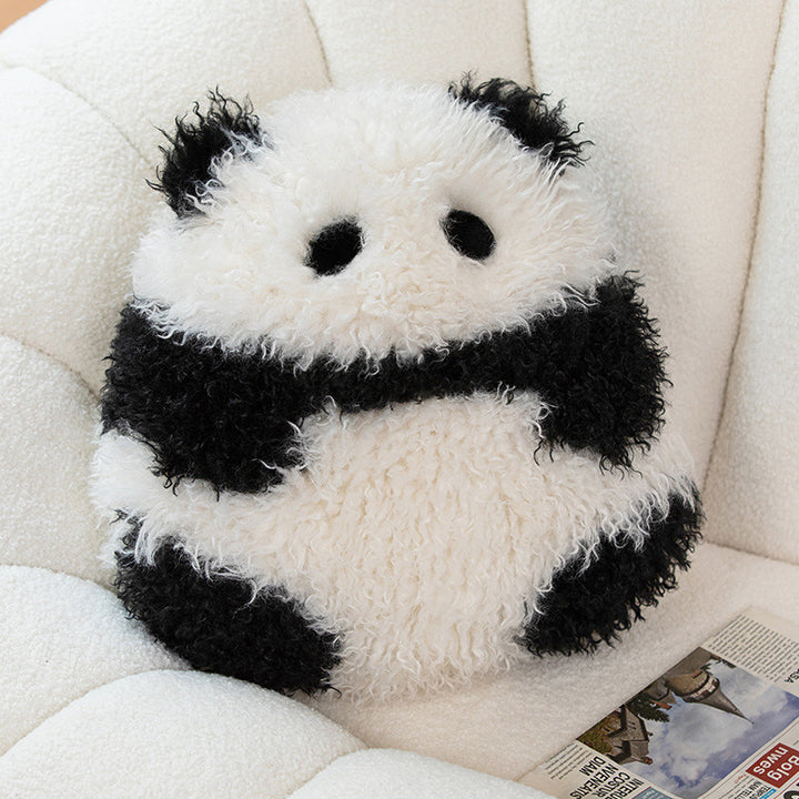 Round Curly Faux-Fur Decorative Cushion with Center Plush Hedgehog Stornfield