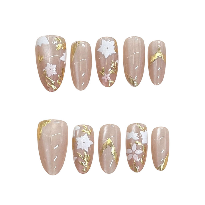 Floral Embellished Press-On Nail Design Stornfield