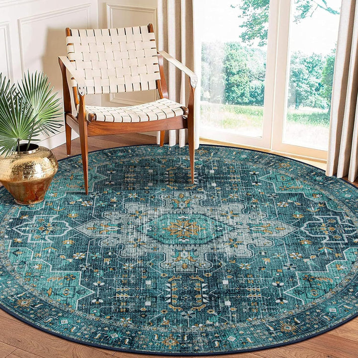 Round Vintage Floral Carpet