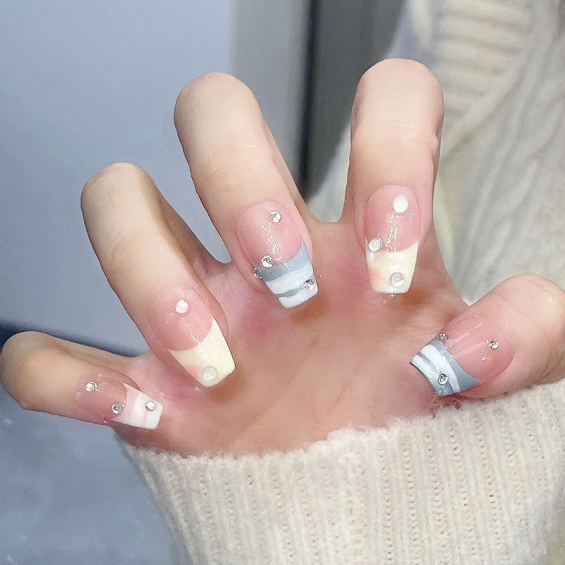 Artistic Press-On Nails with Rhinestone Accents Stornfield