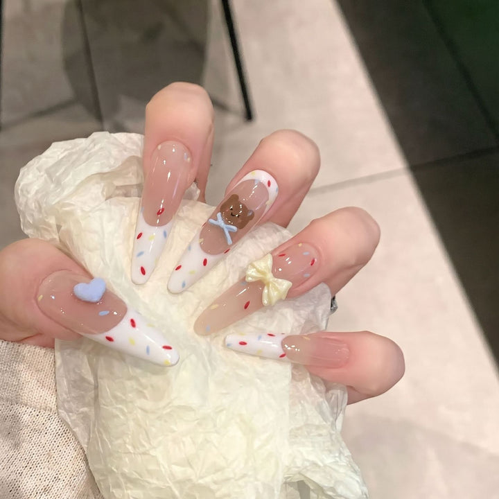 Decorative Stiletto Press-On Nail Art Set with Cute Character Accents Stornfield