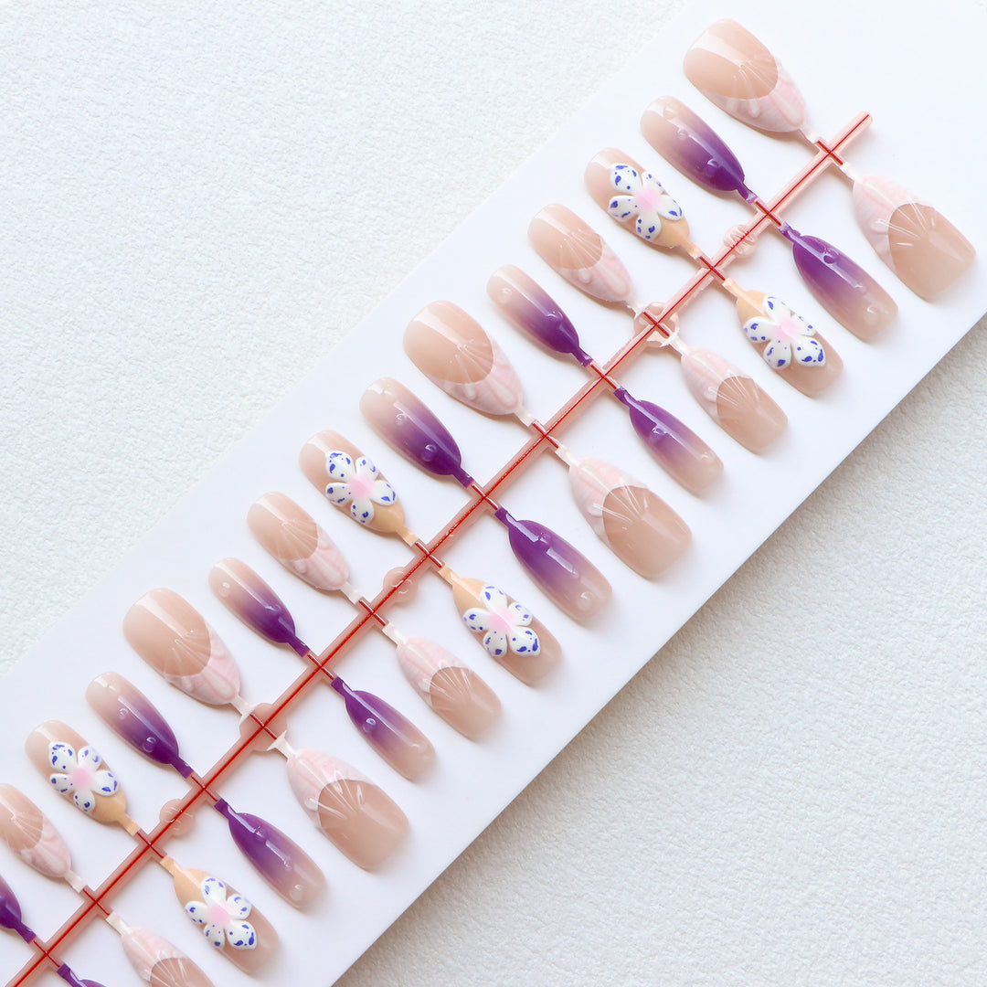 Decorative Press-On Nail Art Set with Floral and Ocean Themes Stornfield