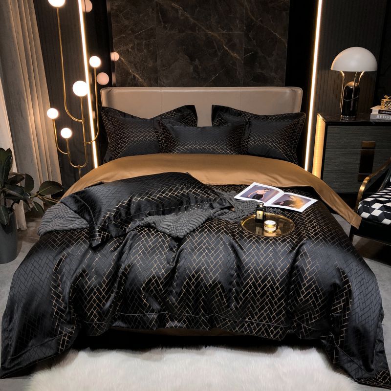 Luxury Satin Jacquard Geometric Duvet Cover and Pillowcase Bedding Set