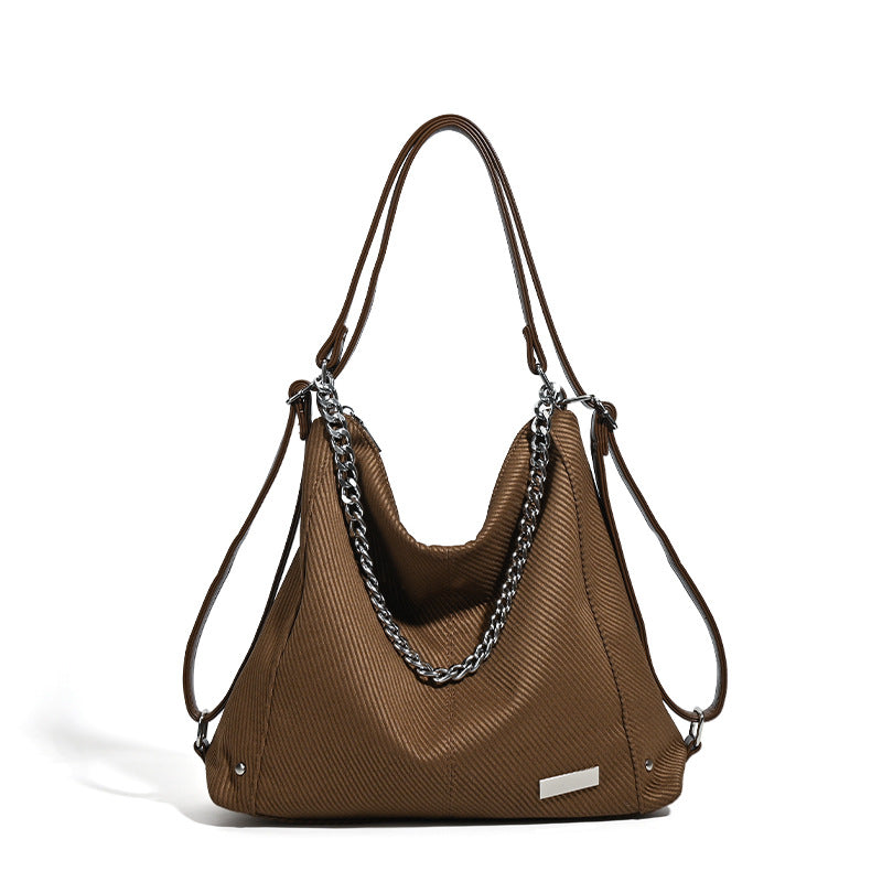 Textured Slouchy Hobo Bag with Chain Accents