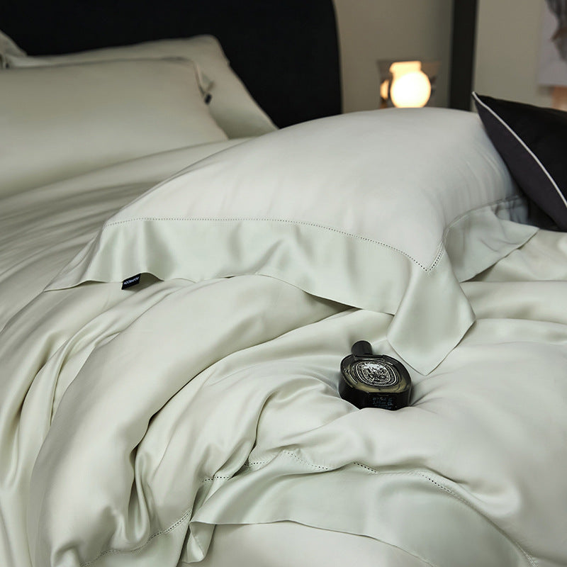 Luxurious satin bedding set with fine hemstitch decoration