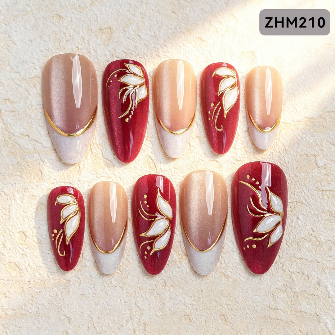 Artistic Press-On Nail Set with Cherry Blossom Design Stornfield
