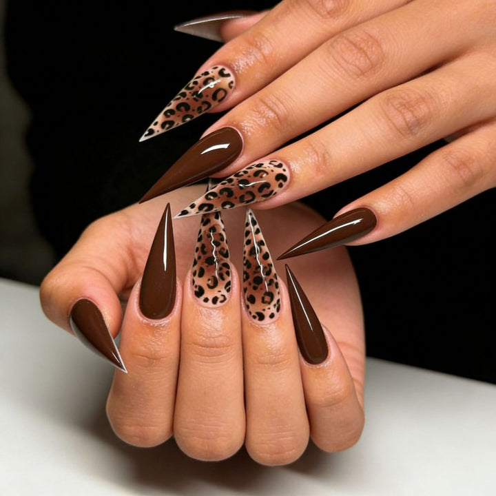 Artistic Stiletto Nail Extensions with Leopard Design Stornfield