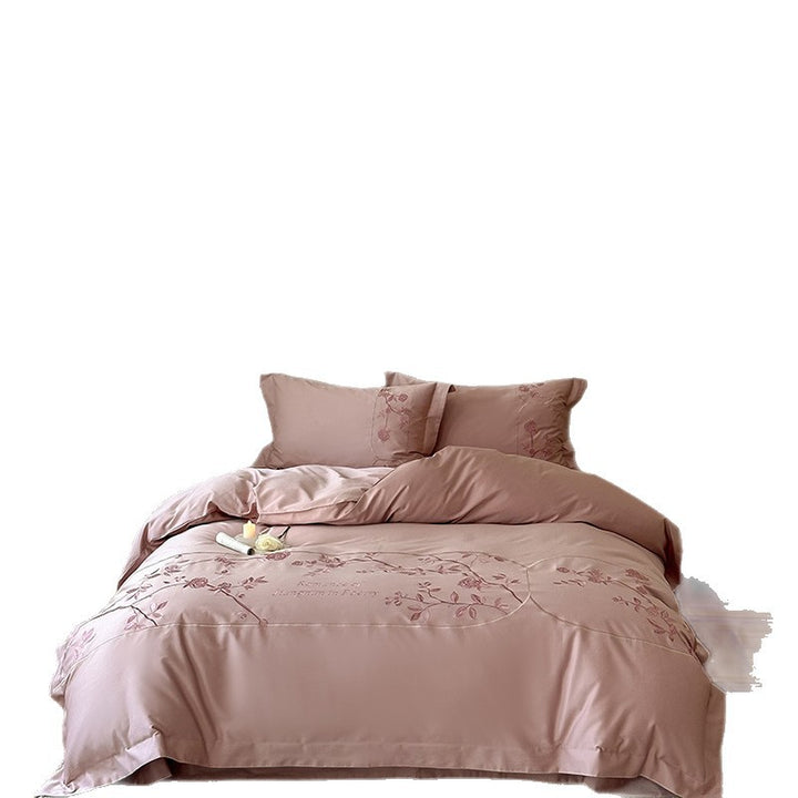 Silky Cotton-Sateen Embroidered Botanical Duvet Cover Set with Reversible Liner & Pillow Shams