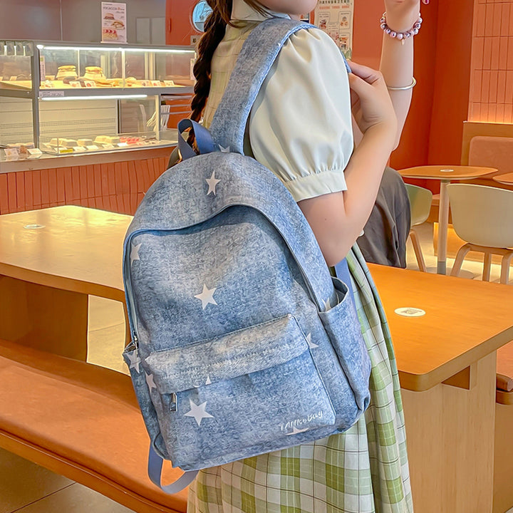Casual Star-Print Denim Backpack Stornfield
