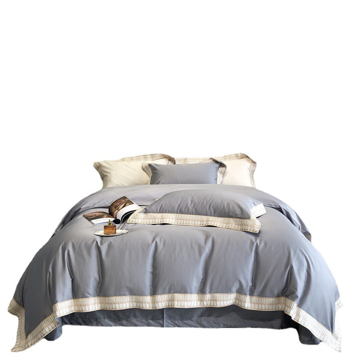 Luxury Cotton Sateen Duvet Cover Bedding Set with Pleated Trim and Matching Pillow Shams