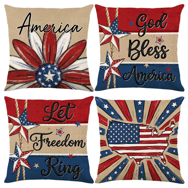 Patriotic Vintage Americana Canvas Throw Pillow Cover