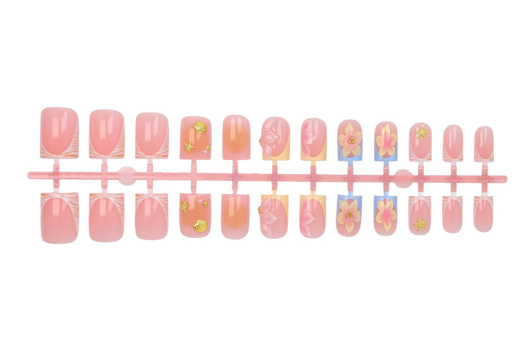 Nail art set with floral accents and elegant shine Stornfield