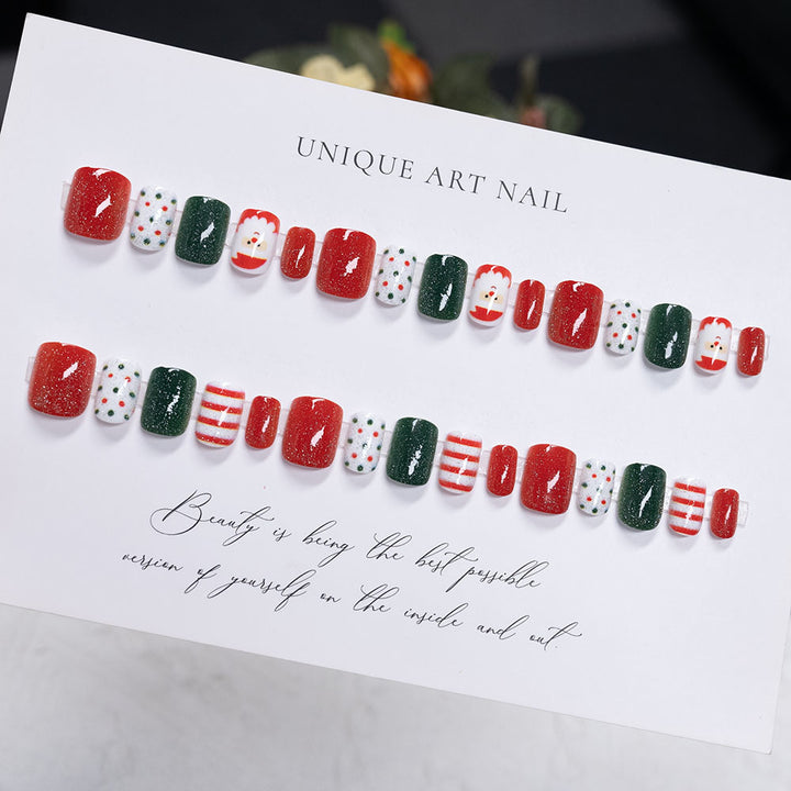 Festive Christmas-Themed Press-On Nail Art