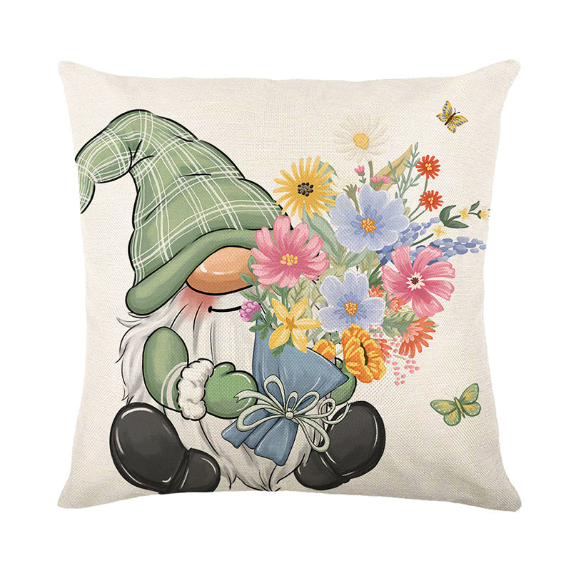 Botanical Daisy Spring Typography Linen-Texture Square Pillow Cover with Concealed Zipper