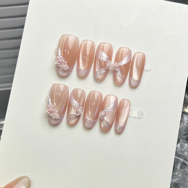 Decorative Press-On Nail Art Set with Floral Accents 1790734426