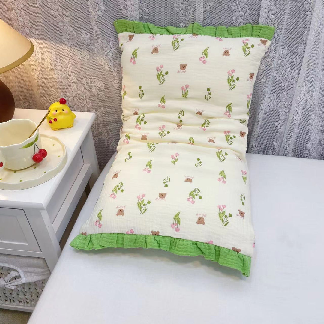 Cozy reading pillow with ruffles and muslin cotton cover