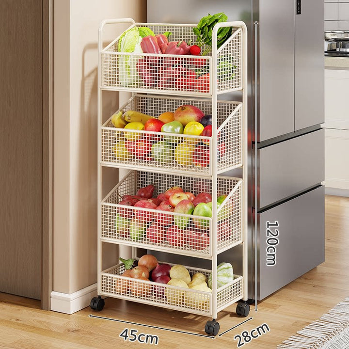 Multi-Tier Metal Mesh Kitchen Produce and Pantry Organizer with Slim Vertical Stackable Baskets