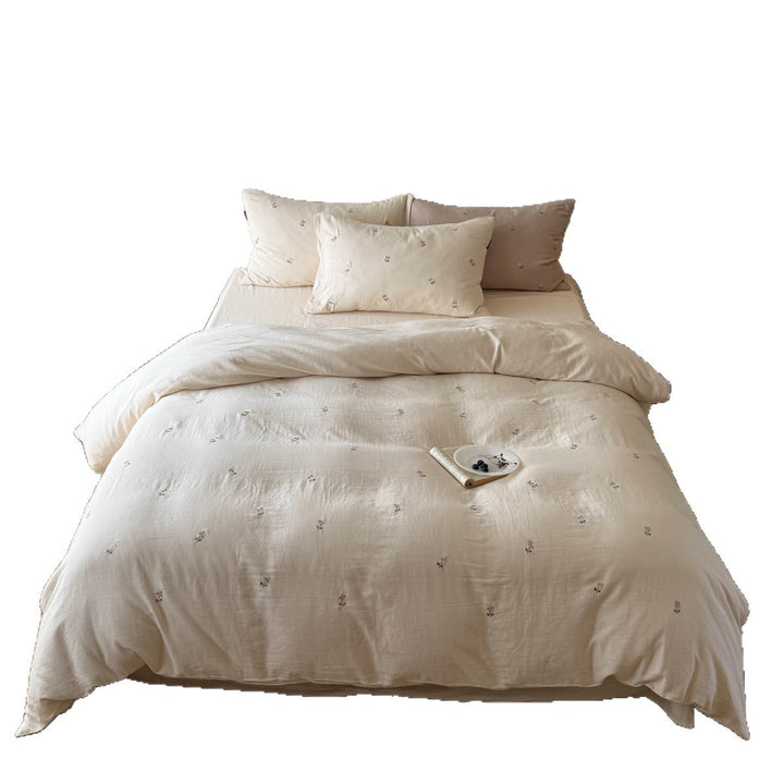 Embroidered Small-Scatter Floral Linen-Cotton Duvet Cover Set with Pillowcases