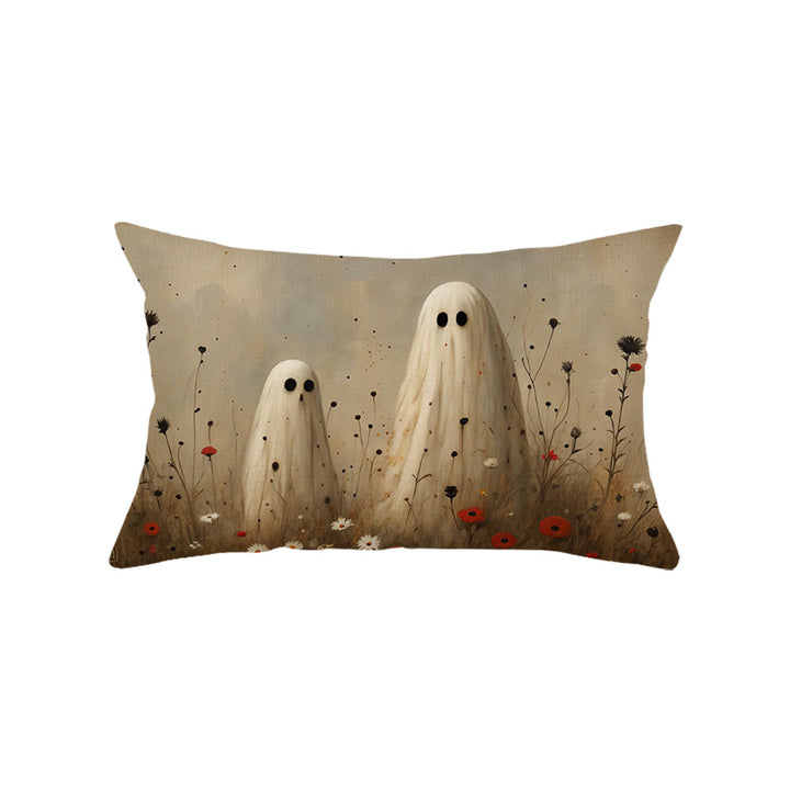 Rectangular Cotton-Linen Halloween Ghost Pattern Lumbar Pillow Cover